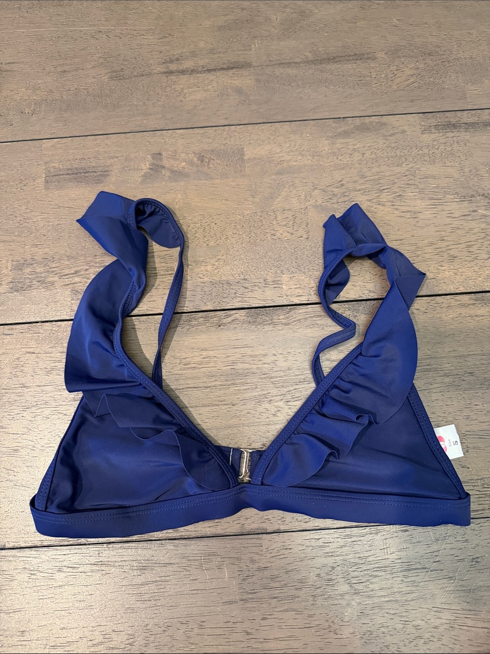 Ruffle V-Neck Bikini Top in Deep Blue